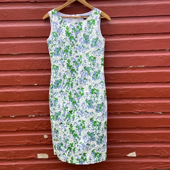 Brooks Brothers 346 Hydrangea Spring Floral Cotton Sheath Dress Women's  Size